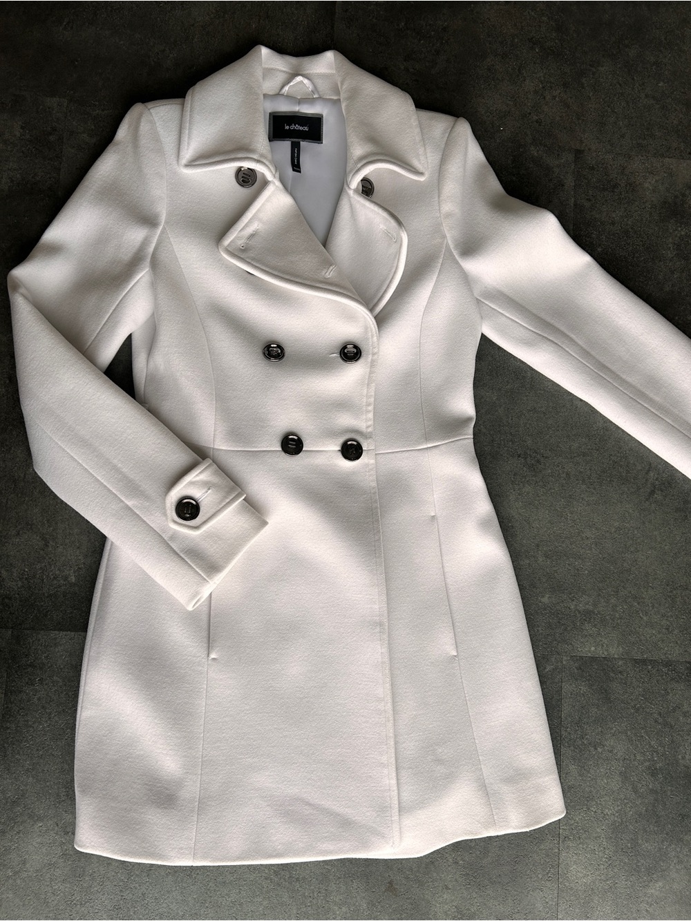 Le Château White Double-Breasted Belted Trench Coat (Wool) - Picture 11 of 11